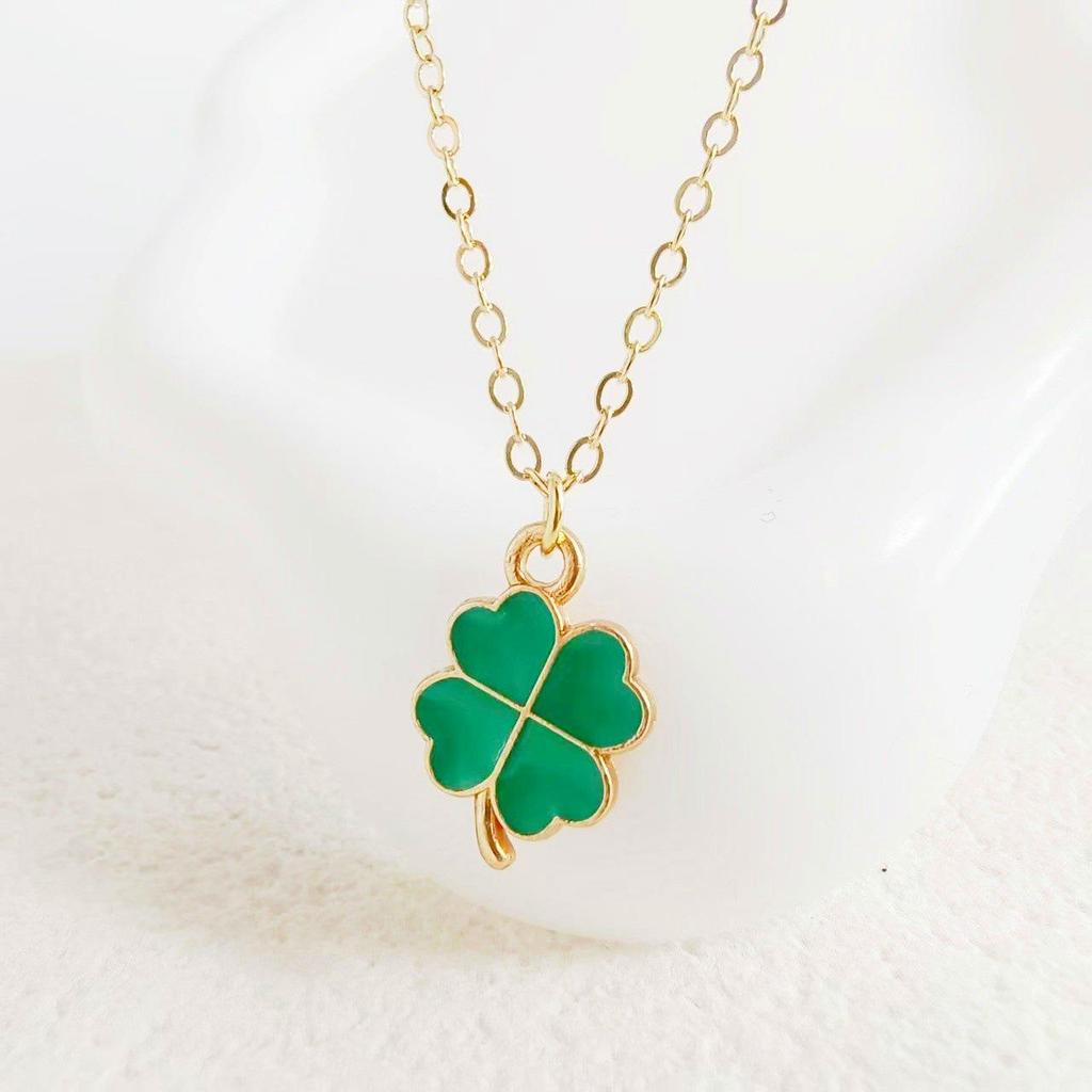 Women's Classic Green Four-Leaf Clover Necklace & Earring Set - Light Luxury High-End Design
