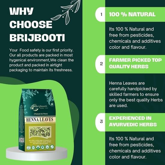 Brijbooti Henna Leaves 400 Gr - Natural & Pure Heena Leaves Mehndi (For Hair Color & Hand Color)
