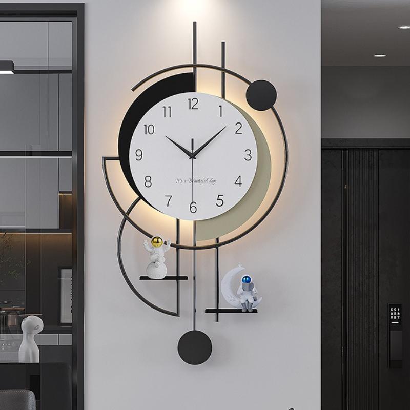 Modern Wall Clocks Living Room Silent Wall Watch Hall Voice-activated Light Clock with Ornament Home Decoration Accessories