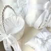 Custom Flower Girl Basket Pearl Handle Wedding Basket with Bow Ribbon Proposal Bachelorette Party Bridal Shower Newlywed Gift