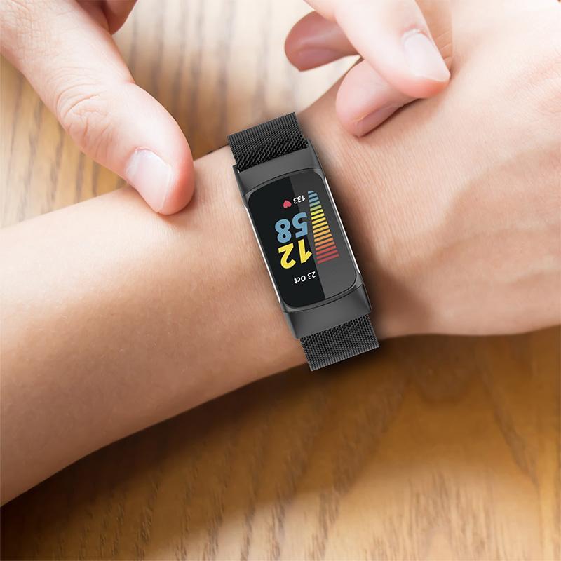 Milanese Stainless Steel Smart Watch Strap Breathable Fine Mesh Watchband for Fitbit Charge 6/5