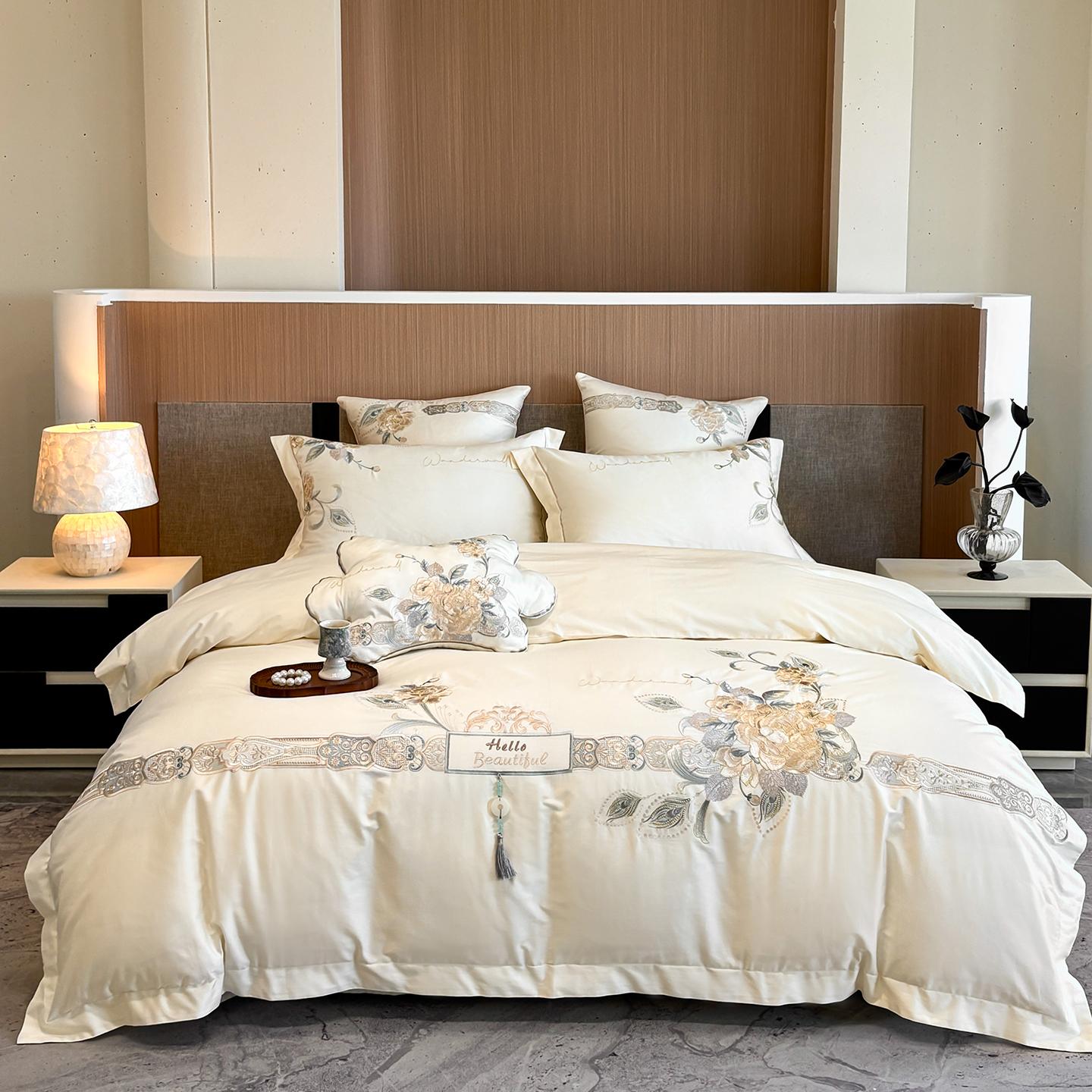 Svetanya Egyptian Cotton Bedding Set Embroidered Bed Linens Sheet Pillowcase Duvet Cover Set Underwear Flat Sheet Style&Queen