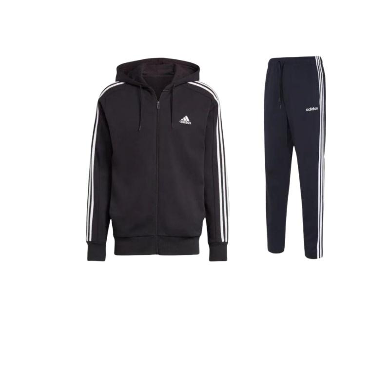 

Adidas Color Block Striped Design Versatile Hooded Jacket Drawstring Mid Waist Long Pants Casual Sports Set Men Set DU0457+IC0433 S