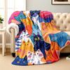 Cat animal art with colorful patterns Flannel printed blanket suitable for all seasons for living room office sofa and travel
