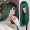 XINRAN Lange gerade weinrote Perücke mit Pony, synthetische Perücken für Frauen, hitzebeständiges Naturhaar für die tägliche Halloween-Cosplay-Party