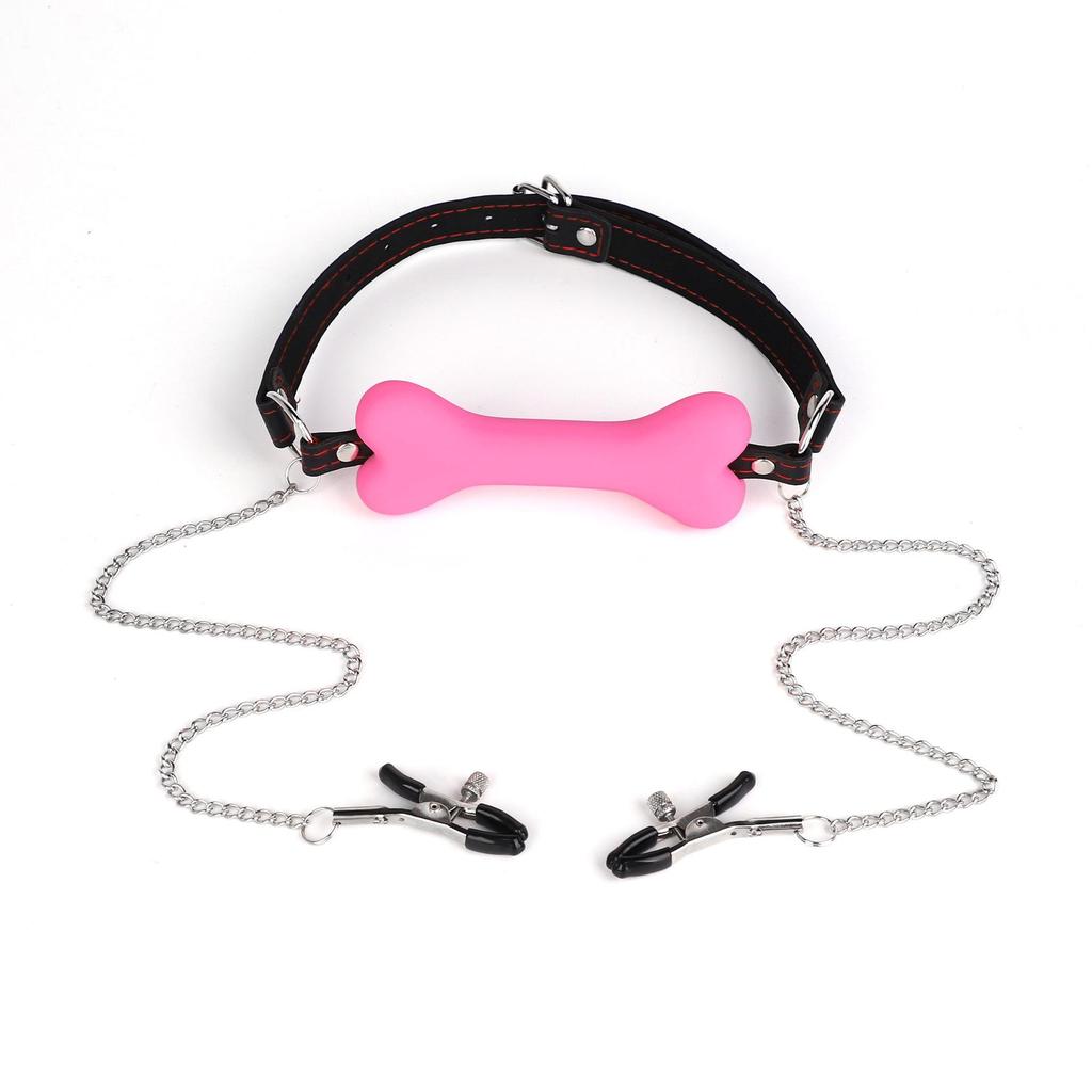 Silicone Dog Bone Ball Gag - Adult Female Training Toy