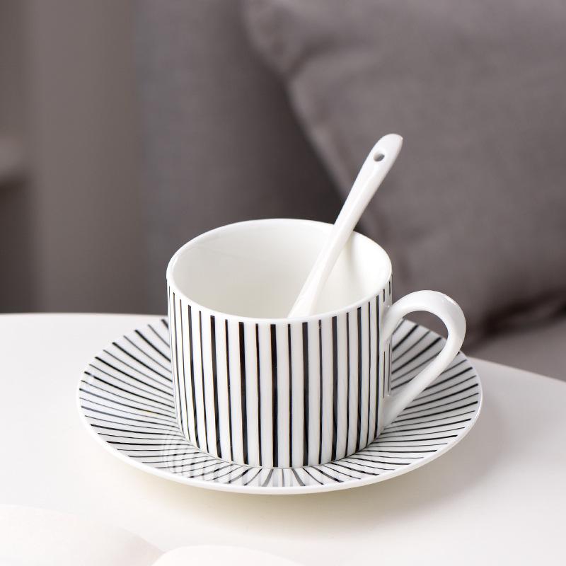 Ceramic Hepburn Style Coffee Cup and Saucer Vintage Striped Black and White Polka Dot Mug Cake Pan Afternoon Tea Set