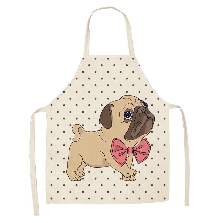 1 Pcs Cotton Linen BullDog Dog Print Kitchen Aprons Unisex Dinner Party Cooking Bib Funny Pinafore Cleaning Apron