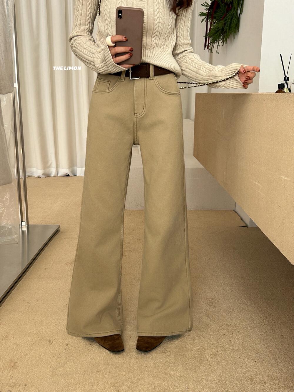 Limon Lemon Women s Fleece-Lined High-Waisted Wide-Leg Flare Jeans Medium