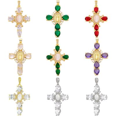 Personalized European & American Cross-Border Copper Zircon Cross Necklace & Earrings Set