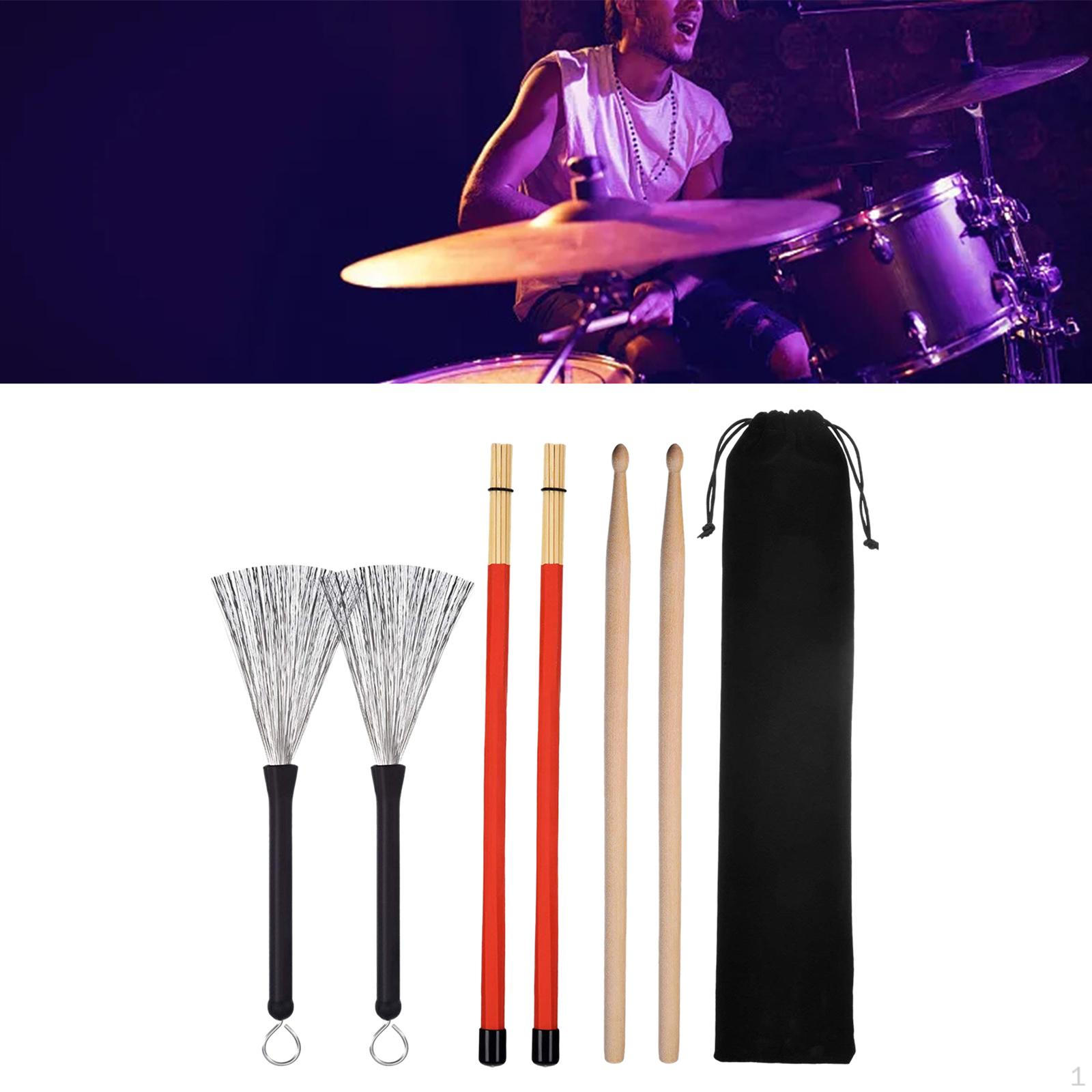 

Набор барабанных палочек с твердым и плотным звуком, портативный с сумкой для хранения, выдвижной барабан, проволочная щетка для камня