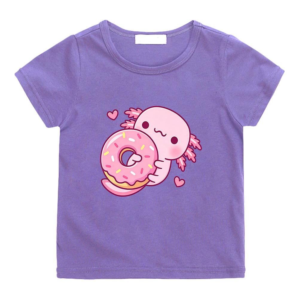 Cute Pink Axolotl Children's T-shirt Cartoon Print 100 %Cotton Tees Streetwear Boys Girls Short Sleeve Casual Kids Top Summer