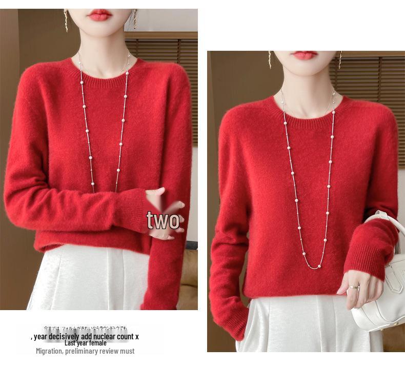 Höst/Vinter 100% Ull Rundhals Slim Fit Dammode Stickad Tröja