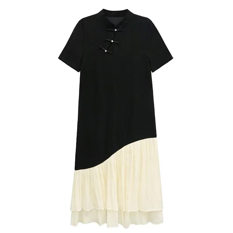 

Xitao Платье-стойка контрастного цвета в стиле пэчворк из марли GYX1584 One Size чёрный