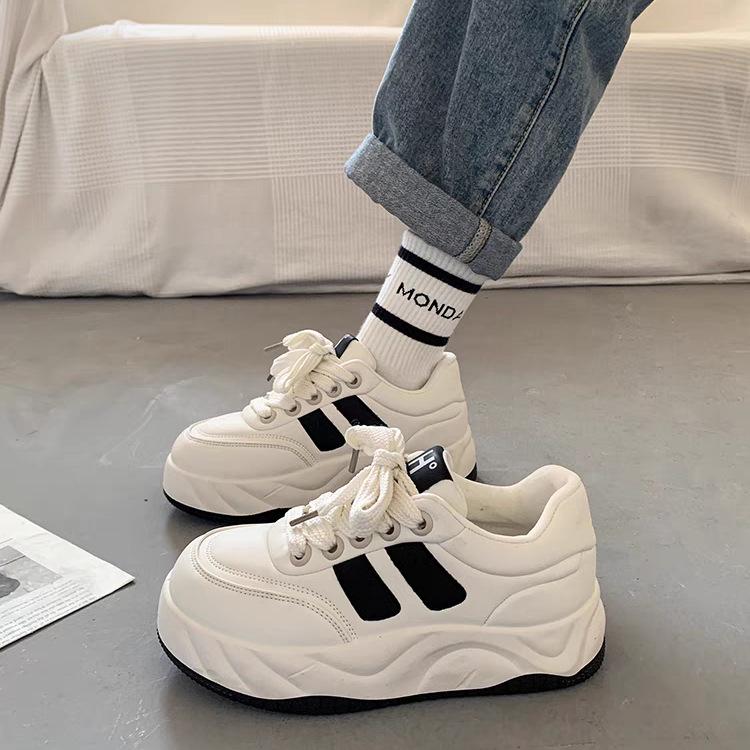 Spring 2024 Lightweight White Platform Sneakers - Versatile Height-Increasing Casual Sports Shoes 38