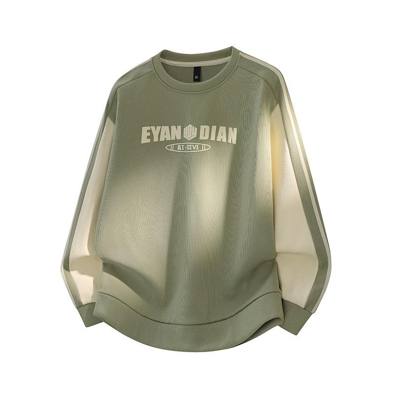 Mens Crew Neck Sweatshirt Loose Fit Letter Print Long Sleeve Top Casual Plus Size