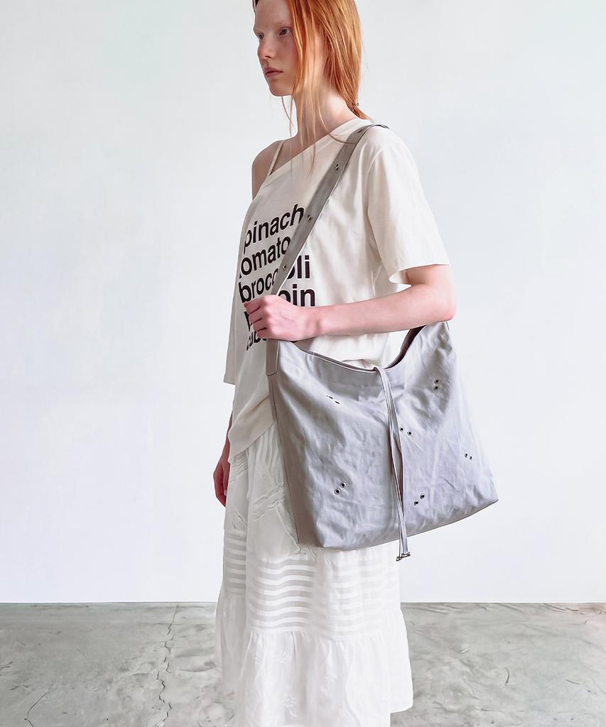 Prends Soin De Toi Atelier Eyelet Washed Shoulder Bag Light Grey