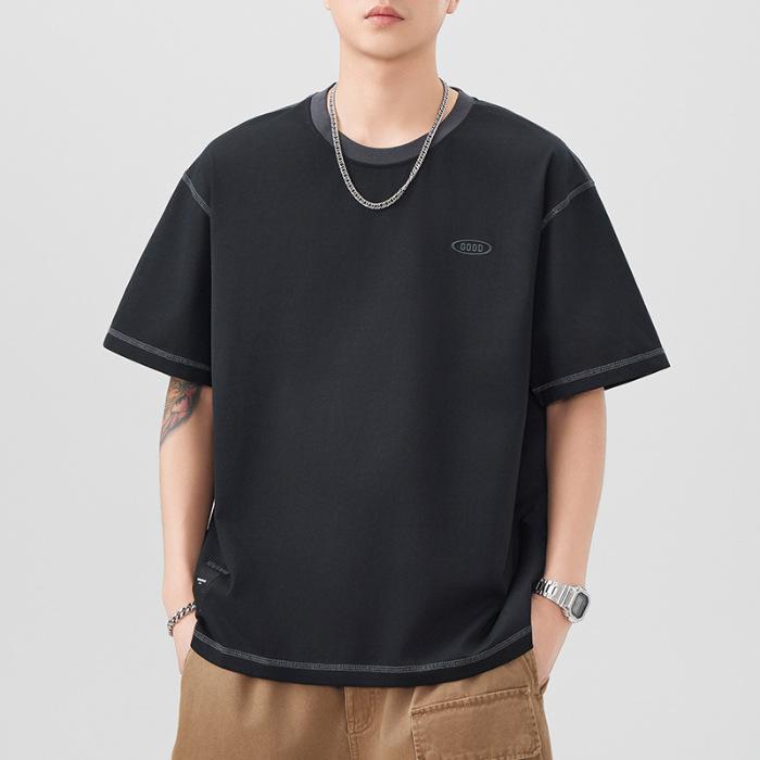 

Latest Circular Neck Relaxed Fit Short-sleeved T-shirt for Gentlemen s Daily Wear Five-point Sleeve T-shirt Japanese Retro High Quality M чёрный