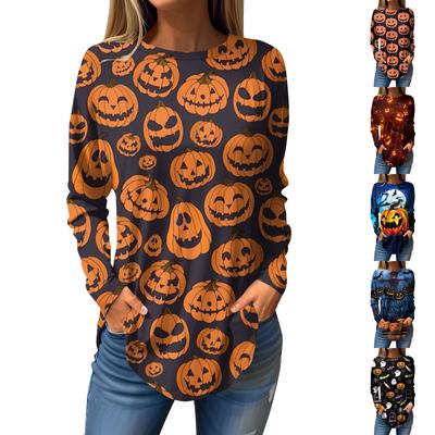 Women's Loose Round Neck  Print Long Sleeve T-Shirt Top Pullover