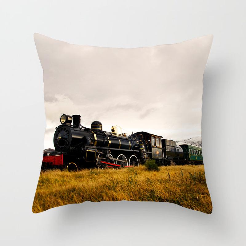 Modern Simple Landscape Car Print Sofa Pillow Cushion Cover Home Soft Furnishings