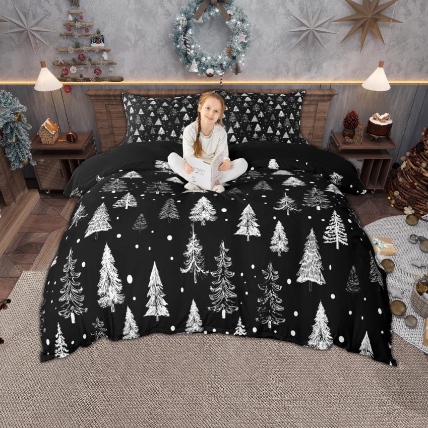 Homewish Christmas Tree Duvet Cover Set for Boys Girls, Happy New Year Bedding Set, Merry Xmas Quilt Cover Set for Kids Bedroom