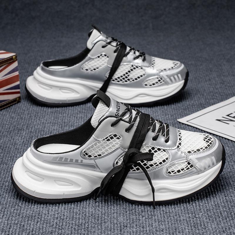 

Platform Mesh Half Shoes For Men Mules Thick Bottom Closed Toe Sneakers Slip On Backless Loafers Slipper Semi-Drag Casual Shoes 39
