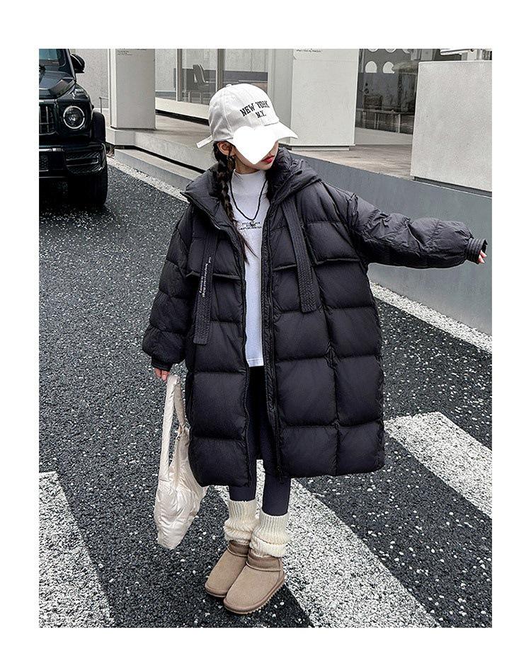 2025 Girls' Winter Fashion: Mid-Length White Duck Down Jacket, Thickened for Big Girls