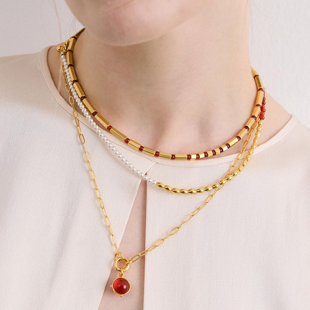 Mezmic Triple Bead Pearl Necklace