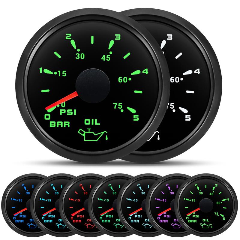 Auto Car 52mm Oil Pressure Gauge+Sensor 7 Color Backlight 0~5Bar 0-10Bar Oil Press Meter with Sensor Marine Boat 12V24V