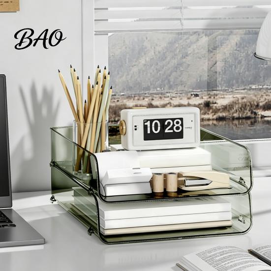 Multi Layer Desk Organizer Clear Acrylic File Tray, 1/2/3/4/5 Tier Paper Ducument Office Supply Storage Rack Box, Stackable Supplies Compact
