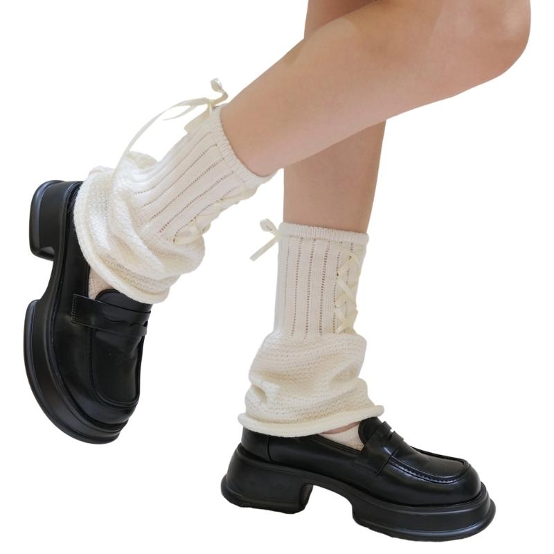 Lolitas Leg Warmer for Women Girls Bows Lace Up Leg Warmer Winter Knit Long Socks Gothic Harajuku Leg Cover Streetwear