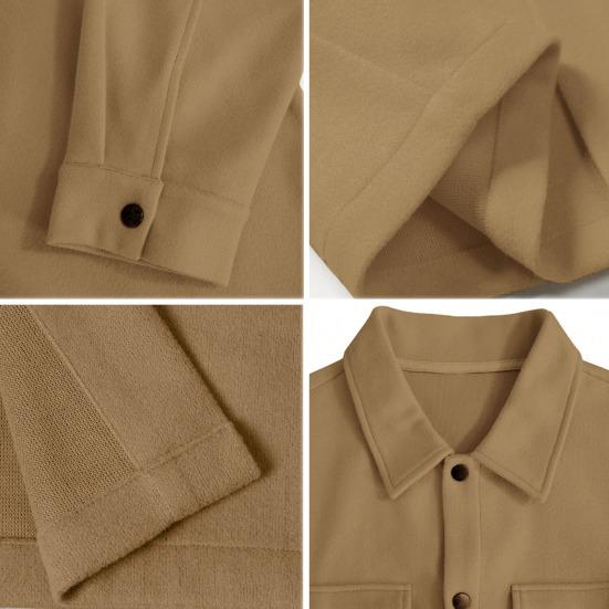 Men Jacket Woolen Lapel Design Long Sleeve Solid Color Coat with Flap Pockets Design