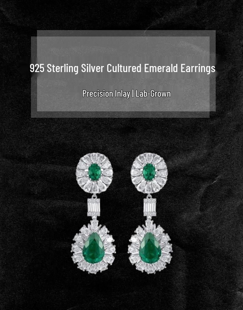 Elegant Oval Water Drop Emerald Earrings in 925 Sterling Silver