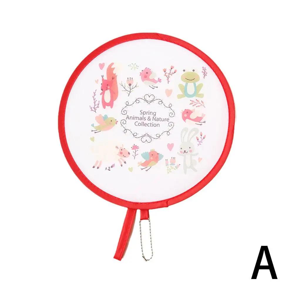 

Mini Portable Folding Fan Portable Cartoon Pocket Cloth Gift Round Fan Creative Silk Fan Embroidery Foldable Fans Flower M8E2