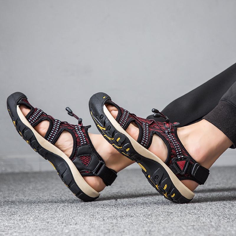 Men Red Hiking Sandals Summer Outdoor Wide Palm Black Beach Shoes Close Toe Sandals Plus Size