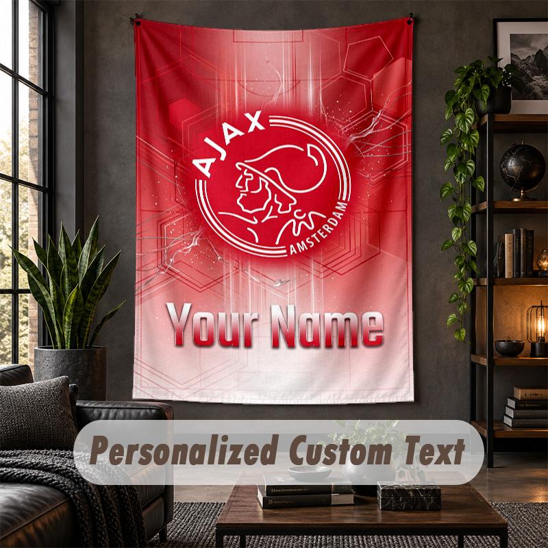 Arazzo da Parete Personalizzato, Testo Personalizzato Ajax Amsterdam, Arte da Parete in Tessuto Morbido per Decorazione d'Interni