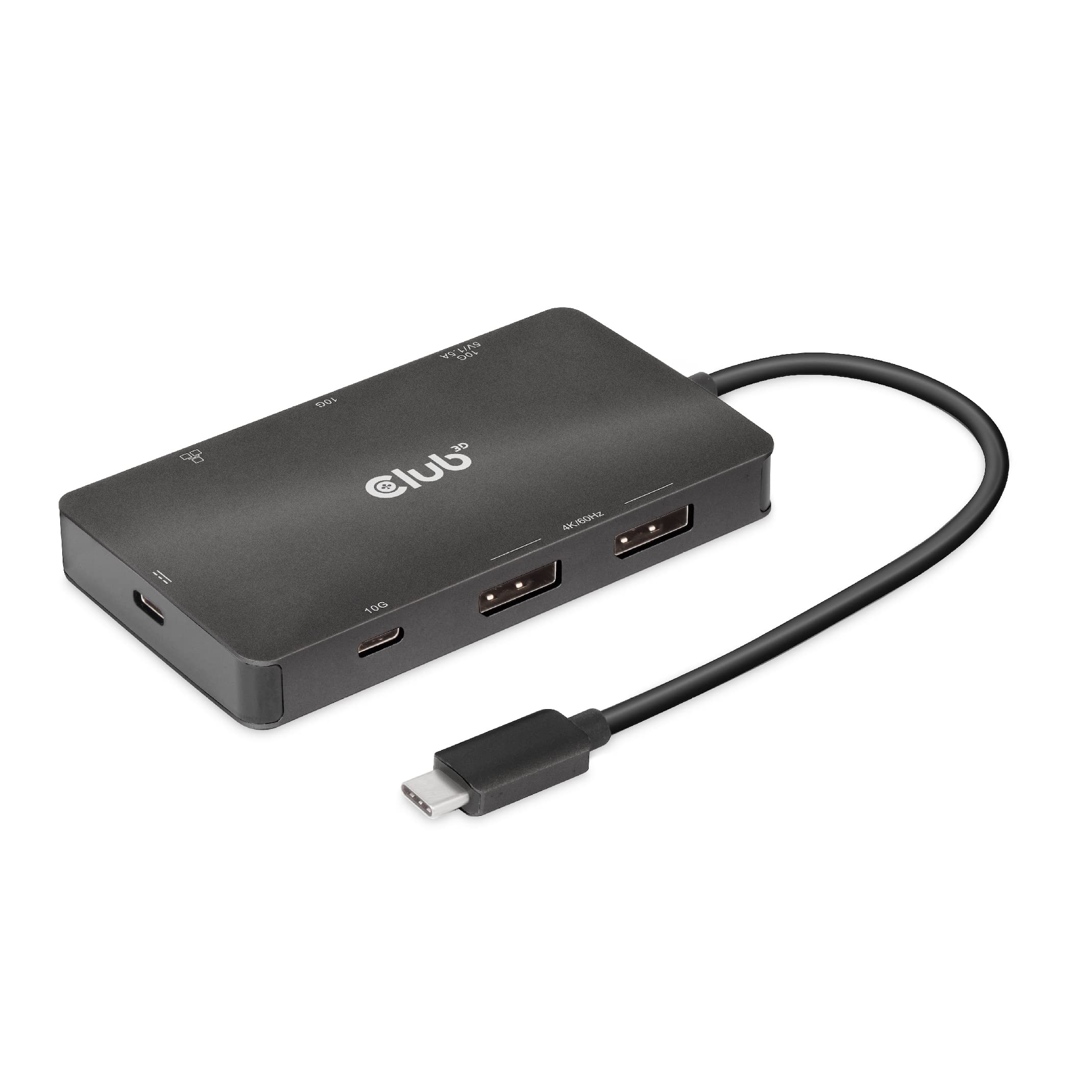 

Концентратор Club 3D USB Gen2 Type C на 2x DisplayPort 4K60Hz 2x USB A RJ45 USB C 10Gbps USB C 100W 7-в-1 / / / / PD3.0 (CSV-1598) чёрный