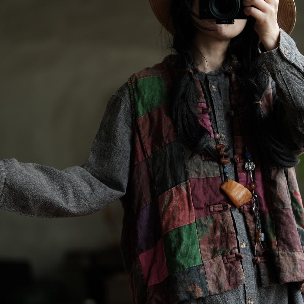 Women's Original Beggar Style Washed Cotton Vest with Flower Patchwork - New Chinese Niche Design