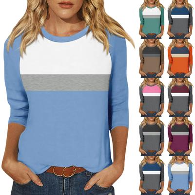 T-shirt voor damesmode casual raglanmouw ronde hals 3/4 mouw los bedrukt T-shirt dames top