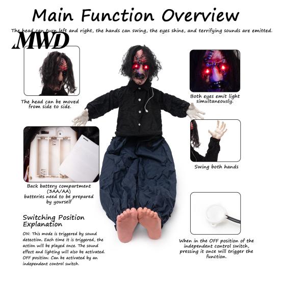 Triggered Roaring Motion Decoration Animated Zombie Halloween Decoration, Creepy Sound Activated Haunted House Prop with Scary Atmospheric Horror