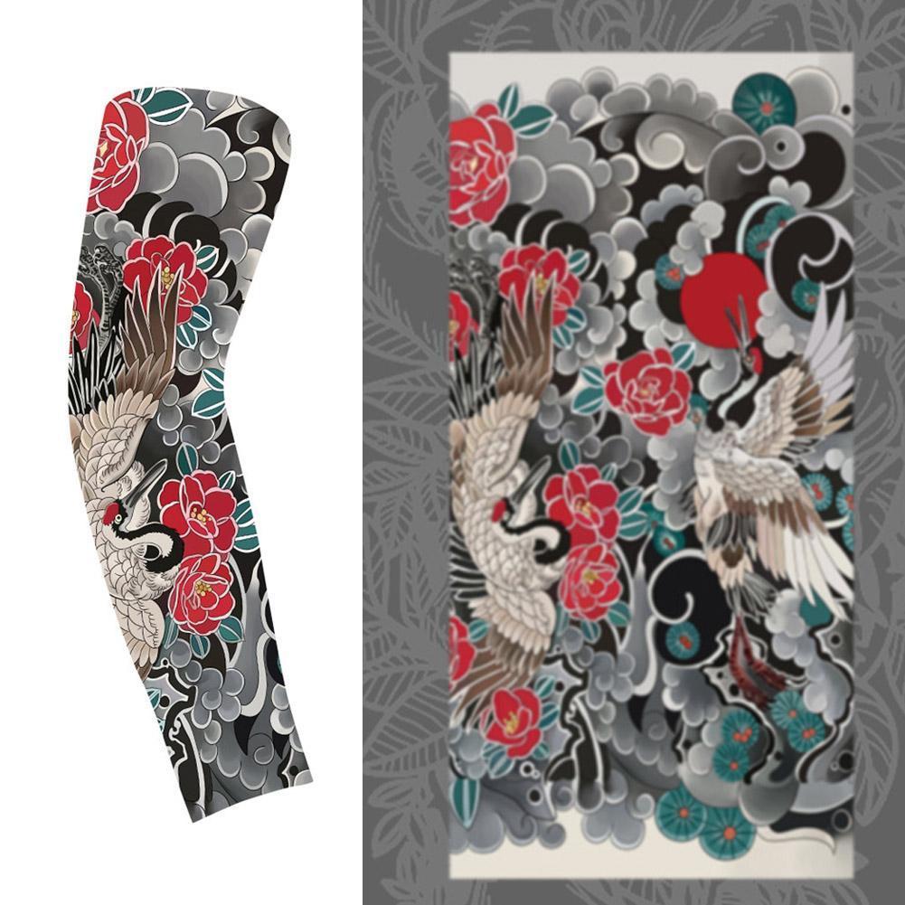 1PC Ultra-Thin Cooling Sve Covers Sun Protection Floral Arm Tattoo Design for Cycling And Summer Heat Relief Men's Arm Protector