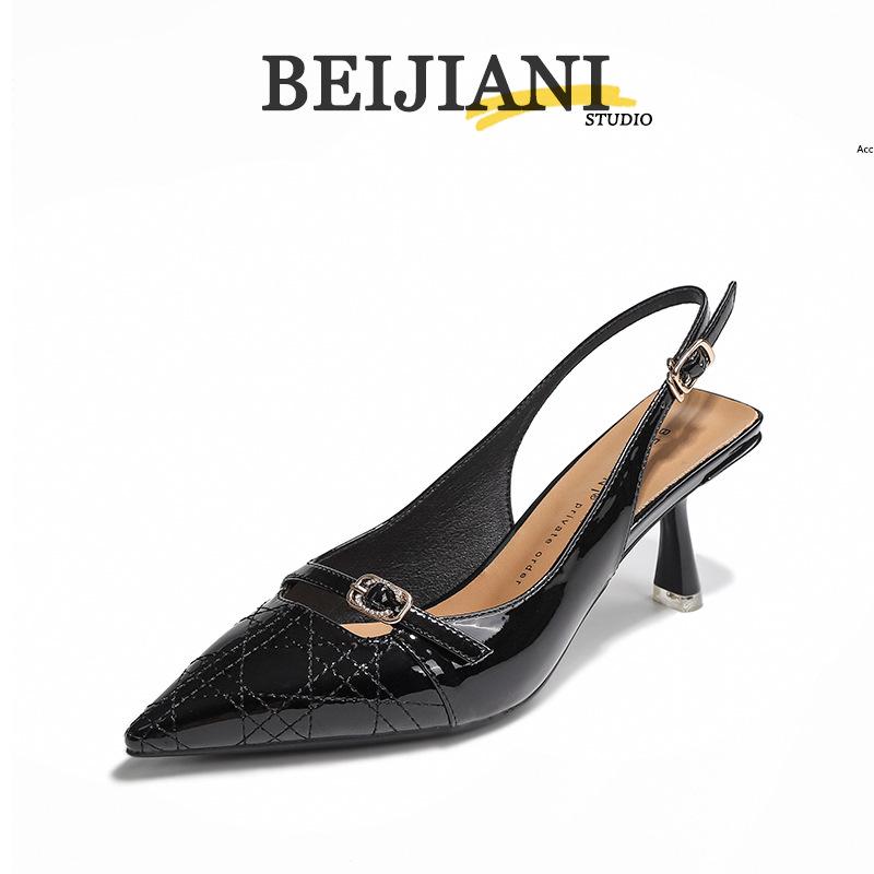 

BEIJIANI Женские туфли-лодочки на шпильке с острым носком, сандалии из лакированной кожи с ремешком на пятке 38 чёрный