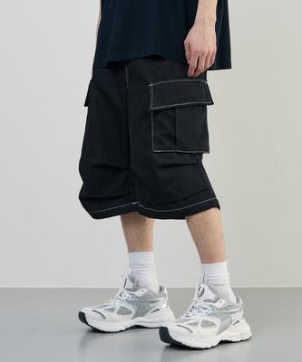 ARRAYED Parachute Bermuda Cotton Cargo Pants [Black]