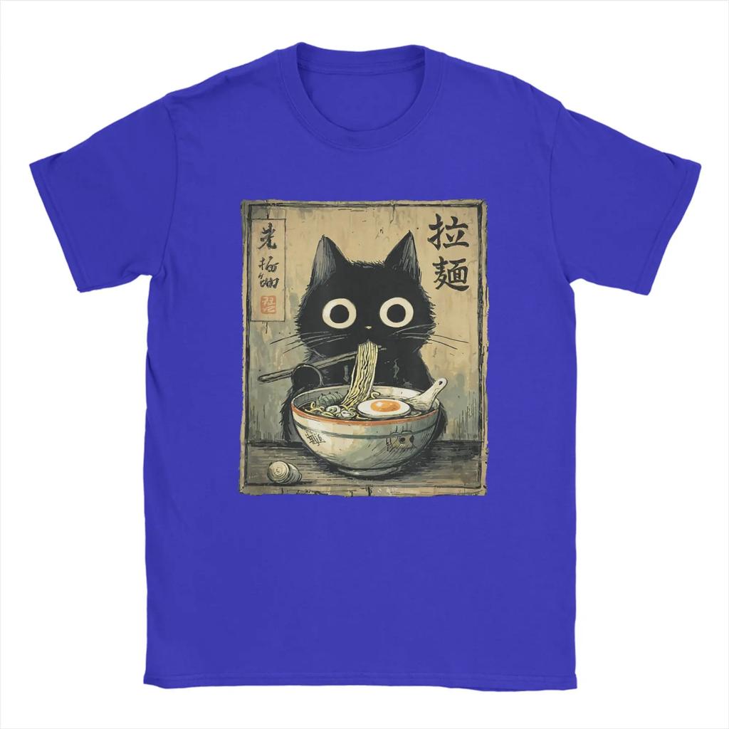 Kawaii Ramen Cat Retro Japanese Noodles Artwork Men T Shirt  Vintage Tee Shirt Short Sleeve O Neck T-Shirt Cotton Gift Idea Tops