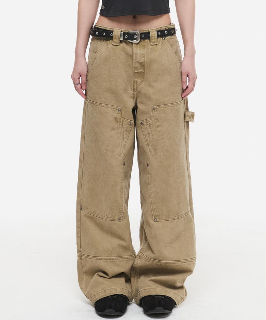 DNSR (W) Double Knee Carpenter Work Pants Beige