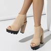 Fashion Eilyken Summer Stretch Fabric Sandals Womens Square High Heels Shoes Roman Style Open Toe Banquet Zapatos De Mujer
