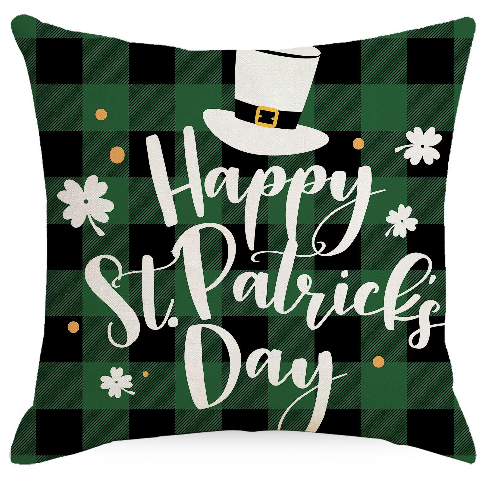 

San Pa Pillowcase Green Clover Linen Printed Sofa Decorative Cushion Pillowcase 45 * 45Cm