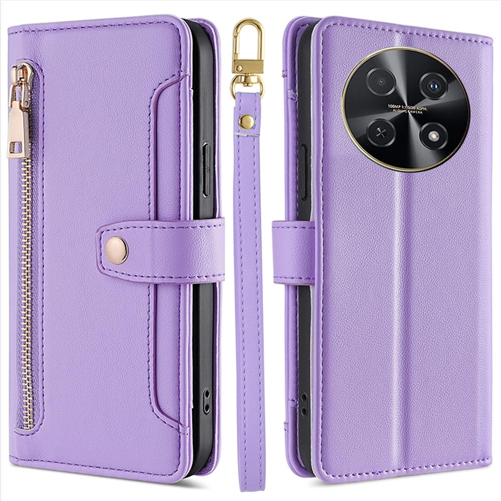 For Huawei Nova 12i 4G Shockproof Phone Cover Zipper Pocket Leather Cell Phone Case Wallet with 2 Straps