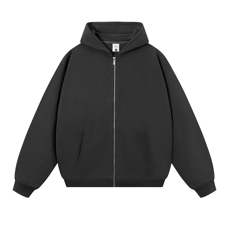 400g Men's American Style Thickened Round Neck Winter Zipper Hoodie Cardigan