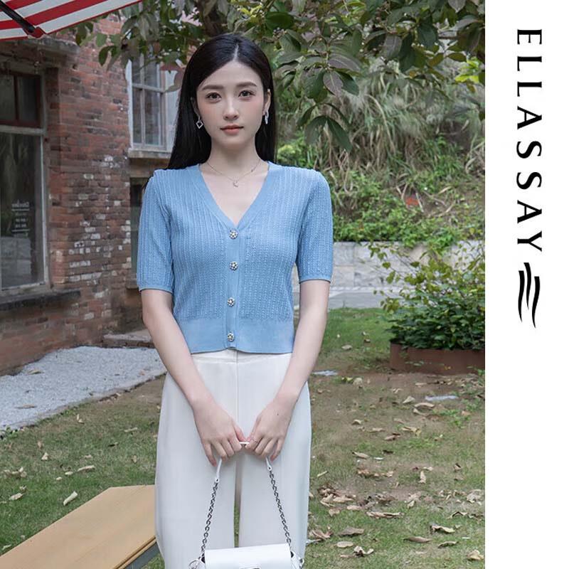 

ELLASSAY Women s Short Sleeve V-Neck Silk Knit Top S